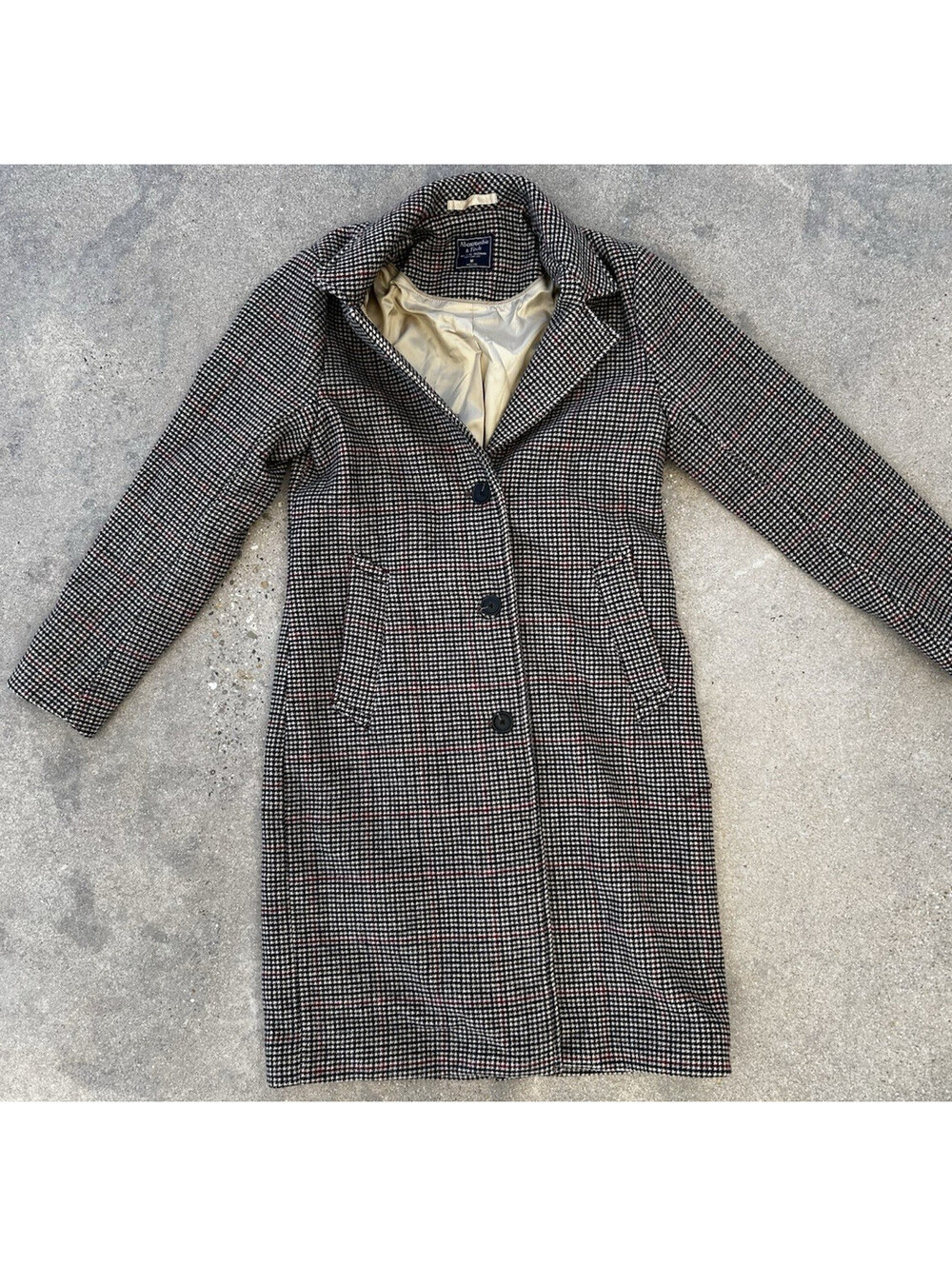 Abercrombie & Fitch A&F Wool Blend Houndstooth Blazer Coat Plaid Size Medium